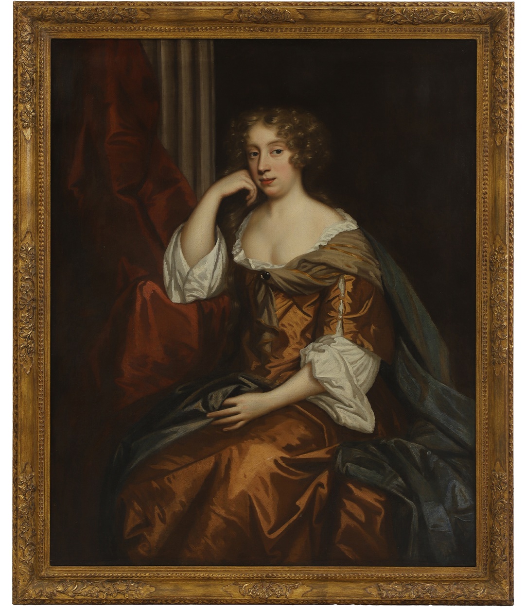 Mary Beale (British, 1633-1699), Portrait of a lady, three-quarter-length seated, in a brown silk dress and blue wrap (Sold for £22,100)